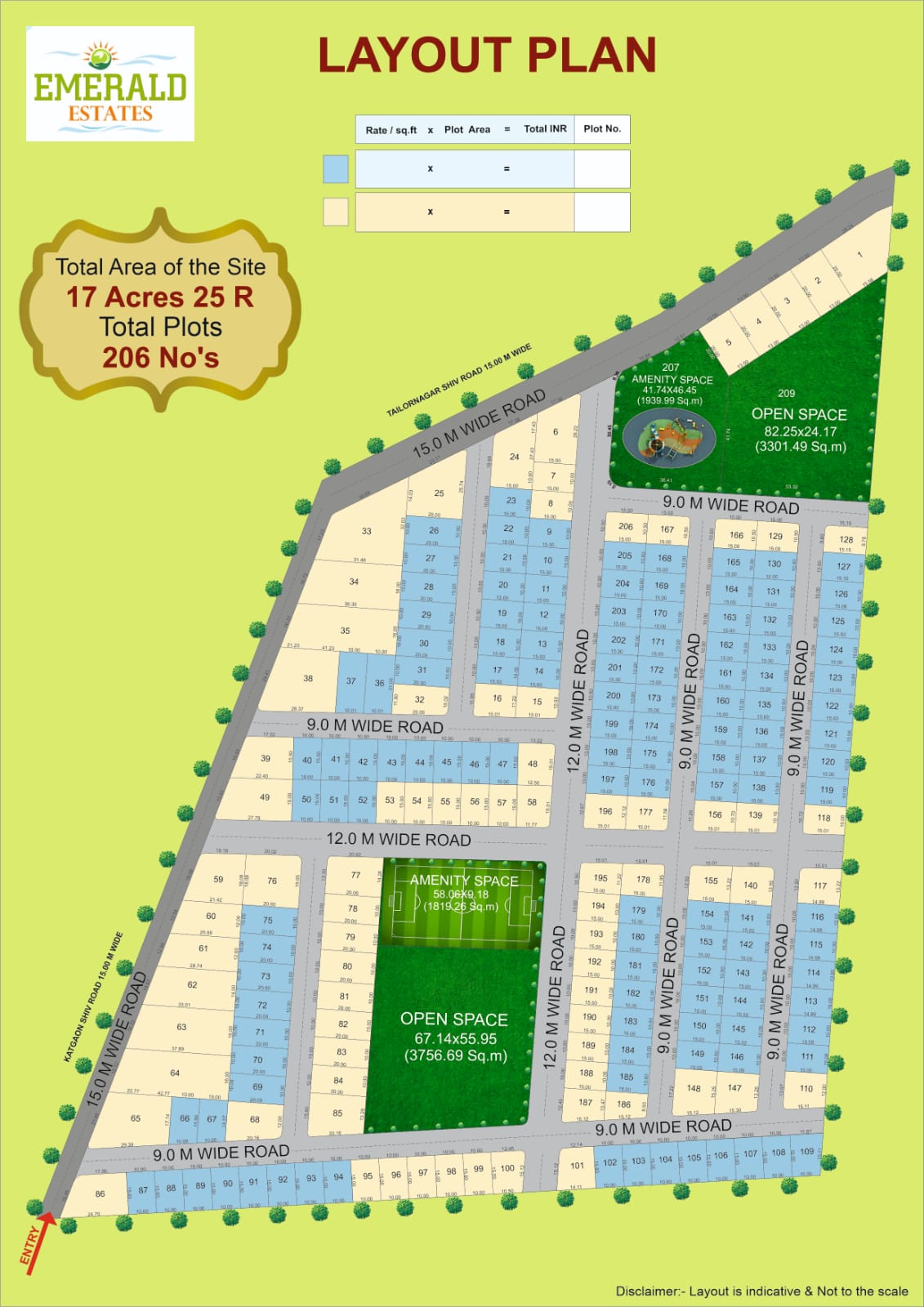 Emerald Estates plotted layout master plan with numbered plots and roads