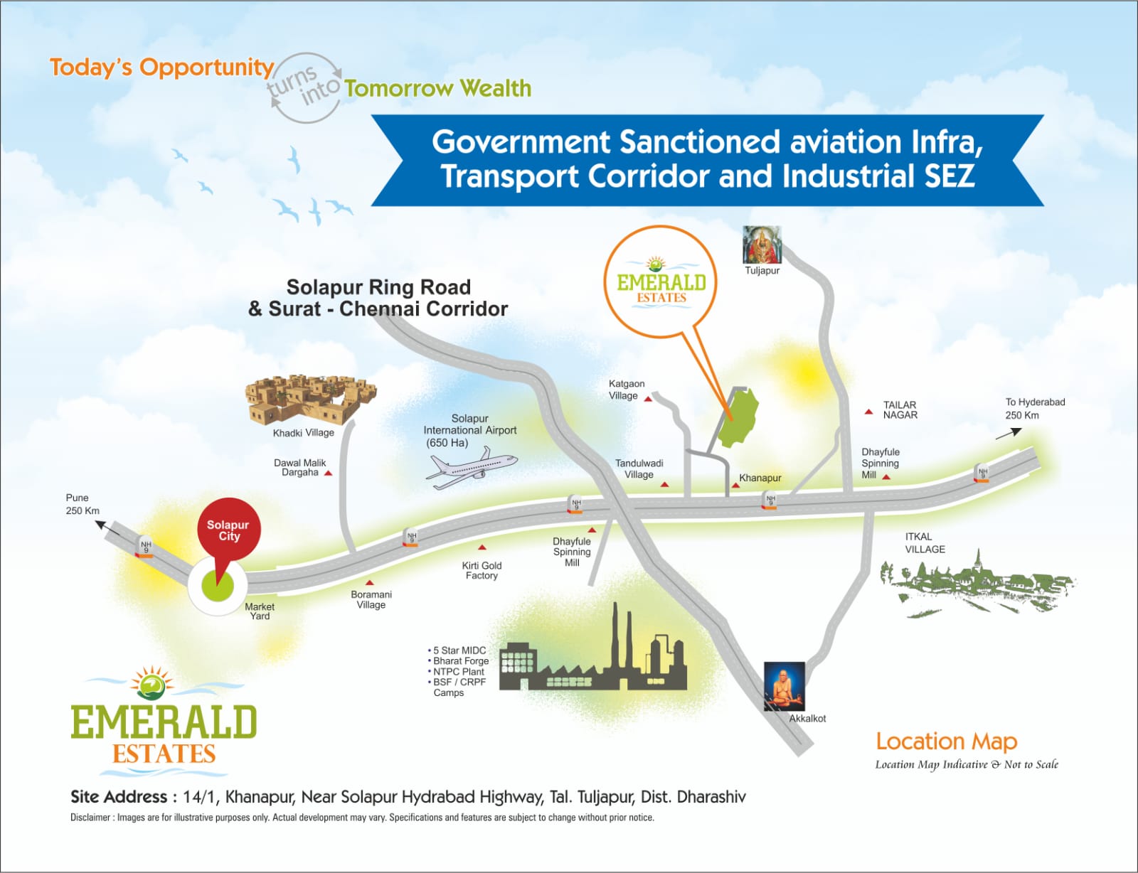 Approach roads and nearby landmarks