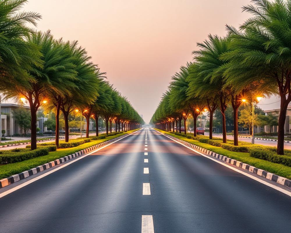 Wide internal road with avenue plantation