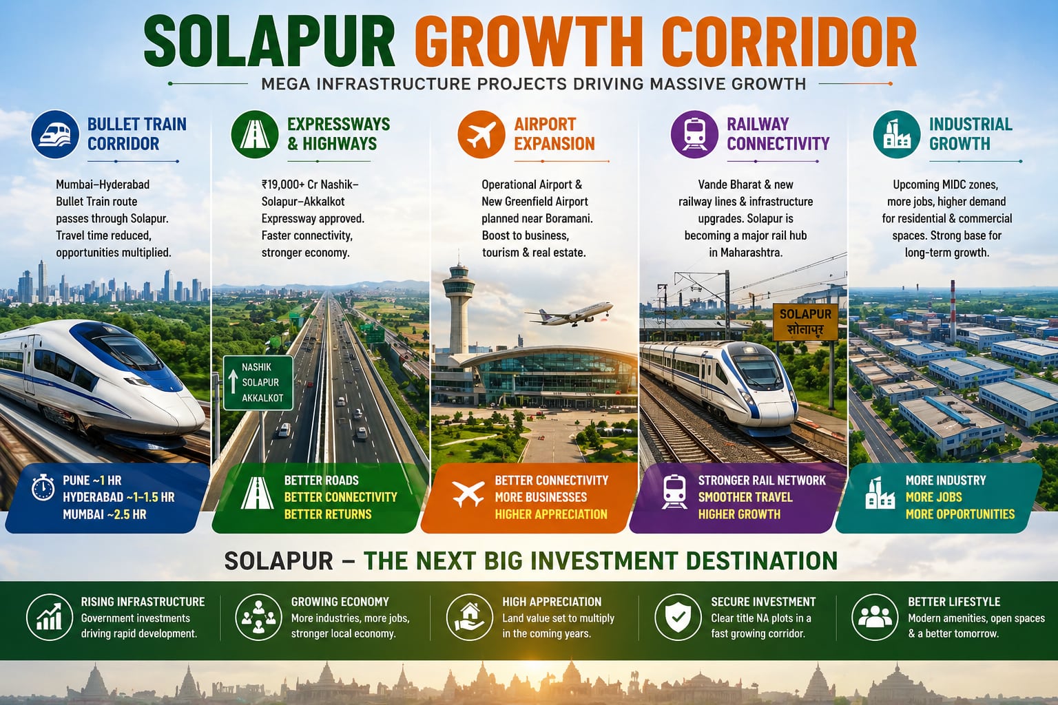 Solapur Growth Corridor — bullet train, expressways, airport, railway and industrial growth